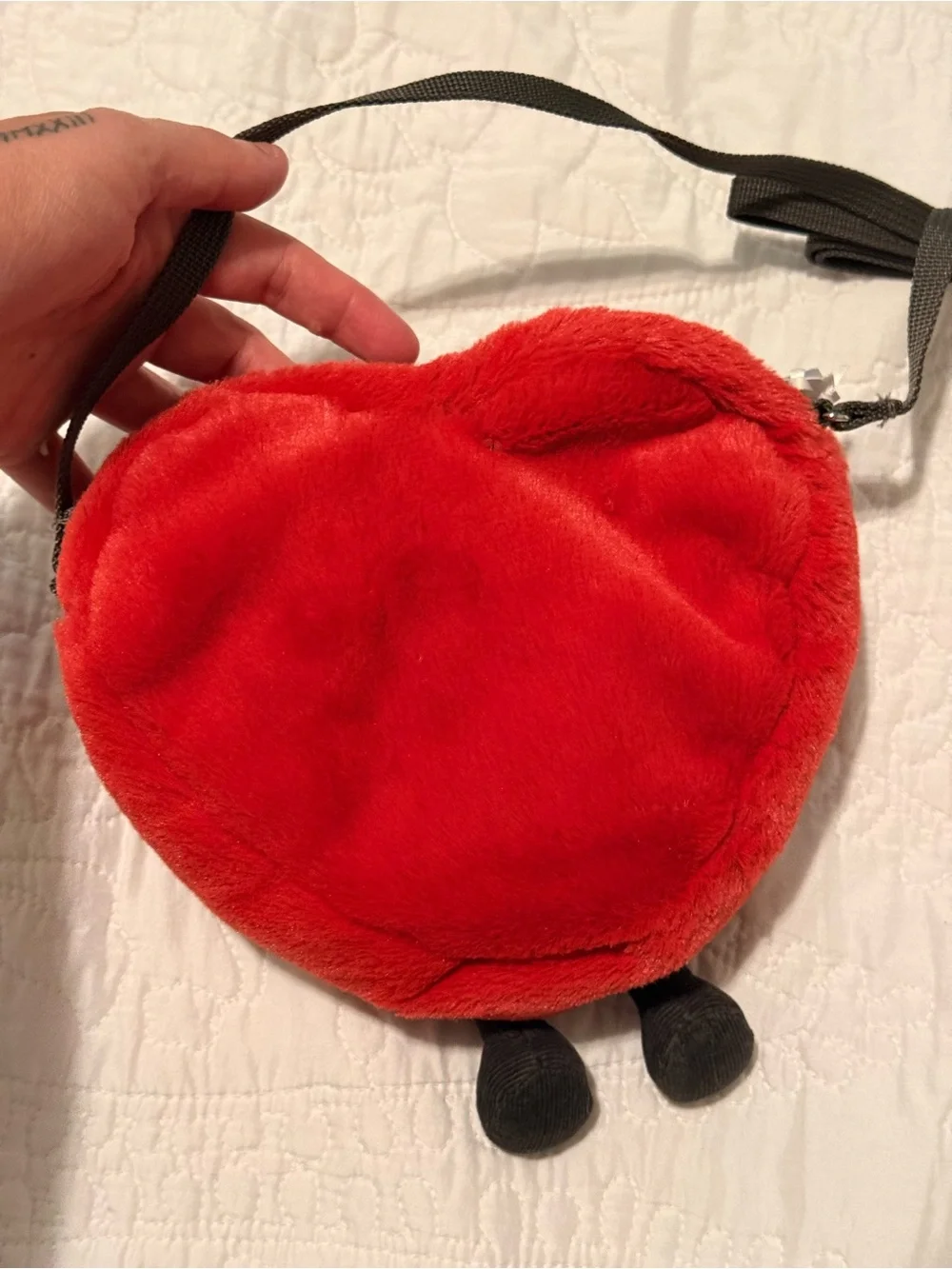 Jellycat Red Heart Plush Crossbody Bag with Smiling Face